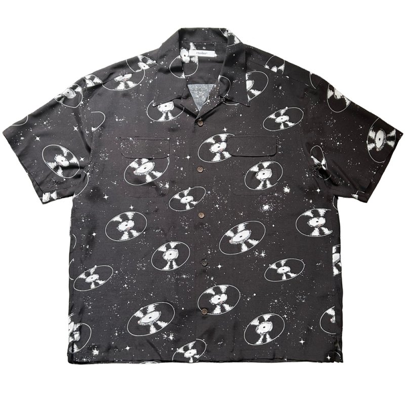 画像1: exodus brand/SPACE VINYL RECORD HAWAIIAN SHIRT（D BROWN）［スペースビニールレコードハワイアンシャツ-26春夏］