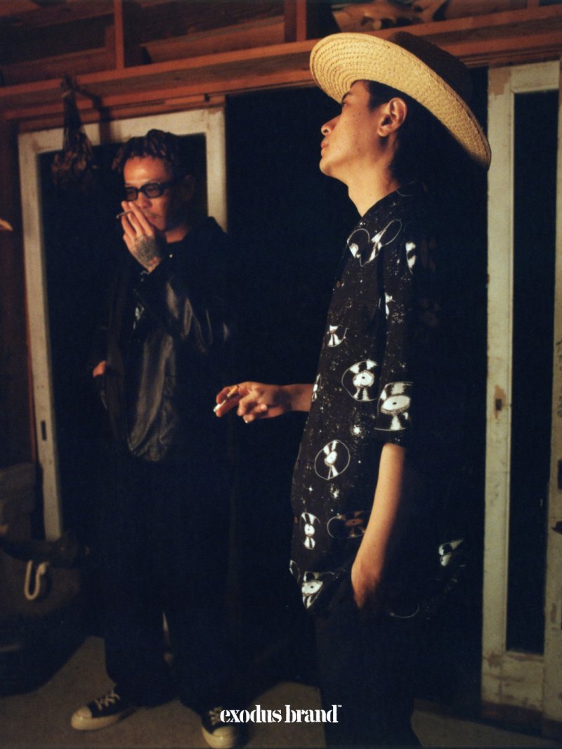 画像3: exodus brand/SPACE VINYL RECORD HAWAIIAN SHIRT（BLACK）［スペースビニールレコードハワイアンシャツ-26春夏］