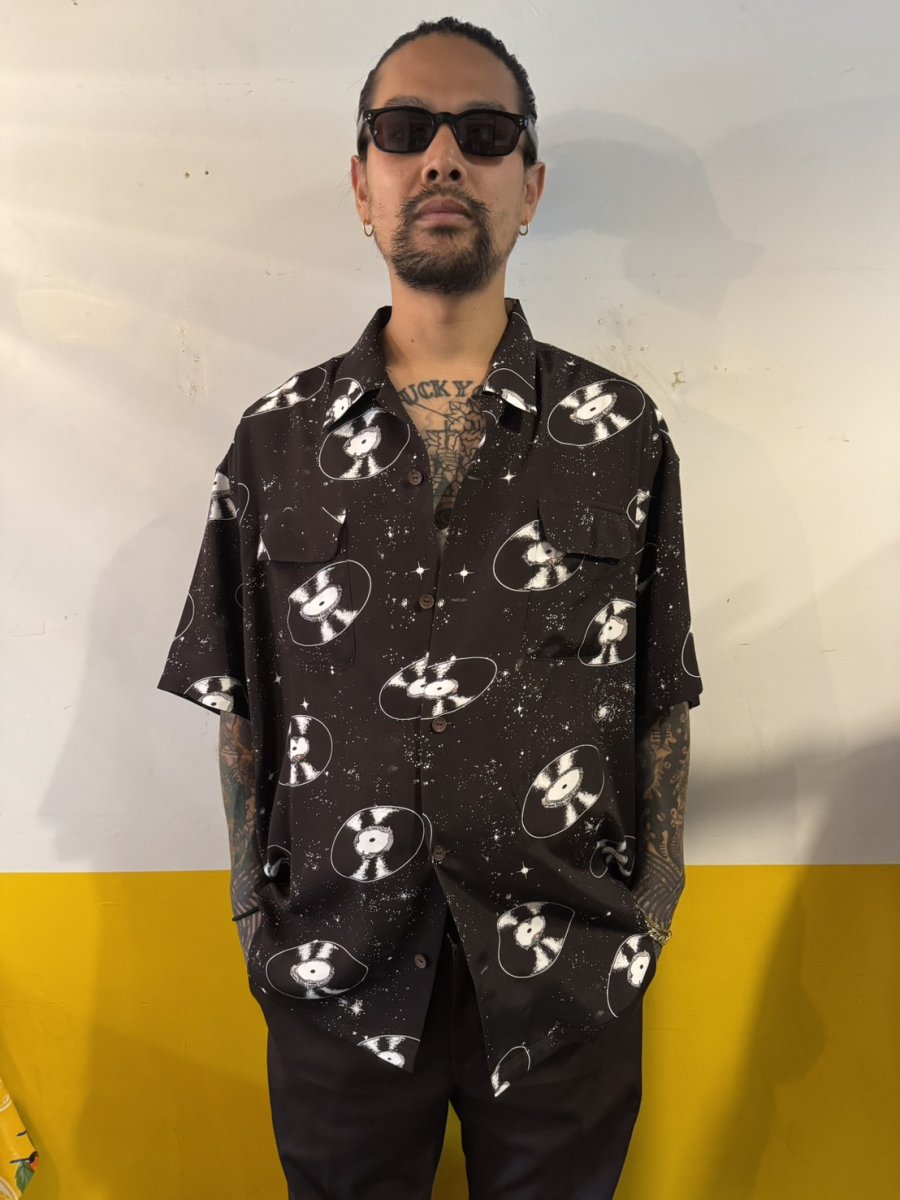 画像3: exodus brand/SPACE VINYL RECORD HAWAIIAN SHIRT（D BROWN）［スペースビニールレコードハワイアンシャツ-26春夏］ (3)
