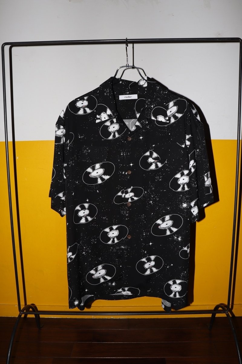 画像2: exodus brand/SPACE VINYL RECORD HAWAIIAN SHIRT（BLACK）［スペースビニールレコードハワイアンシャツ-26春夏］