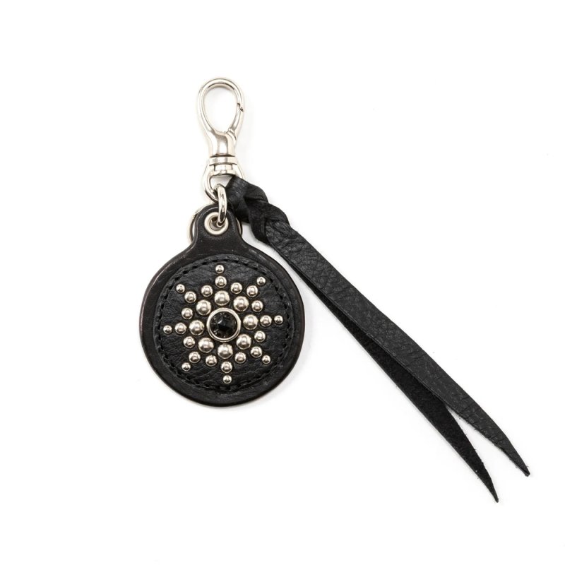 画像1: CALEE/COLOR STONE STUDS LEATHER KEY RING（BLACK）［カラーストーンスタッズレザーキーリング-26春夏］
