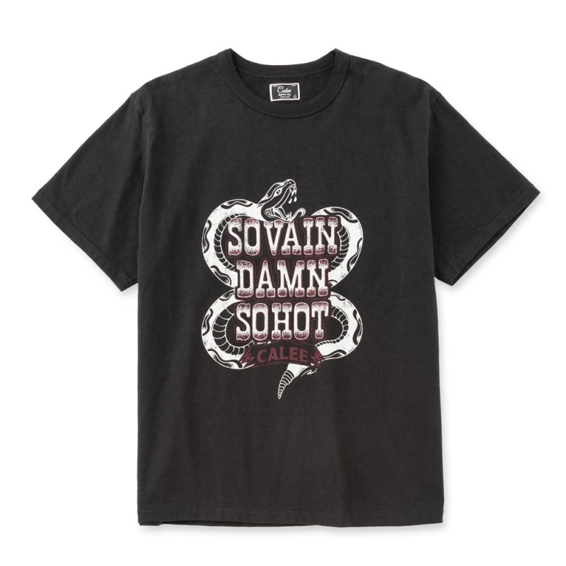 画像1: CALEE/GARMENT DYE SNAKE LOGO TEE ＜BARTHDAY WORKS DESIGN＞（INK BLACK）［プリントT-26春夏］