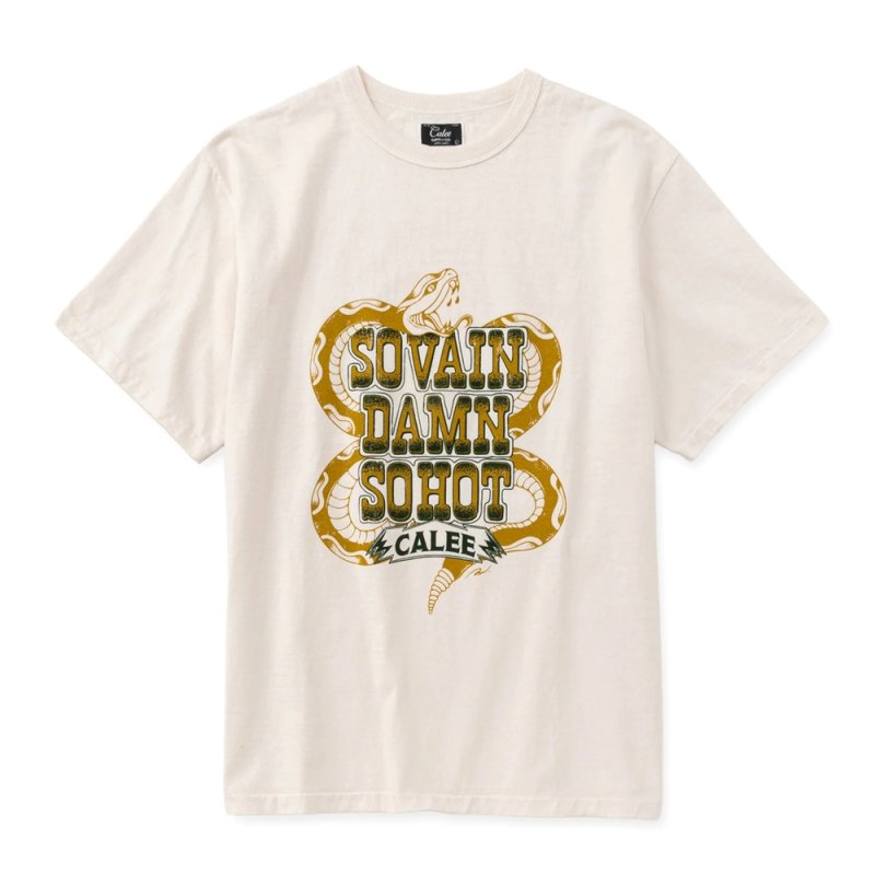 画像1: CALEE/GARMENT DYE SNAKE LOGO TEE ＜BARTHDAY WORKS DESIGN＞（WHITE）［プリントT-26春夏］