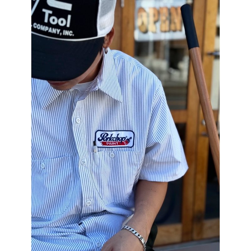 画像3: PORKCHOP/PCP WAPPEN WORK SHIRT（D.NAVY STRIPE）［PCPワッペンワークシャツ-26春夏］