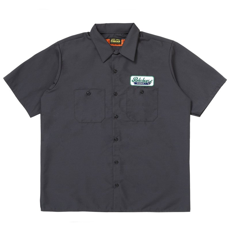画像1: PORKCHOP/PCP WAPPEN WORK SHIRT（BLACK）［PCPワッペンワークシャツ-26春夏］