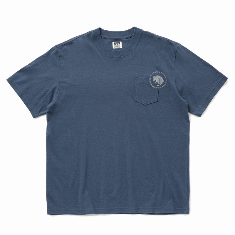 画像1: 【40%OFF】RATS/CIRCLE POCKET TEE BACK PRINT（NAVY）［プリントポケT-25春夏］