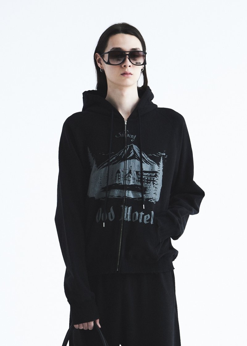 画像3: DAIRIKU/"Odd Hotel" Silk-Cotton Zip Up Hoodie（Black）［スウェットジップアップフーディー-26秋冬］