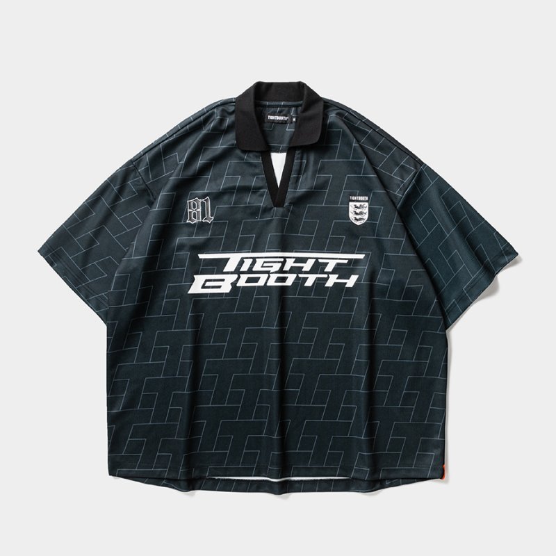 画像1: TIGHTBOOTH/JERSEY OPEN POLO（Black）［ジャージオープンポロ-26夏］