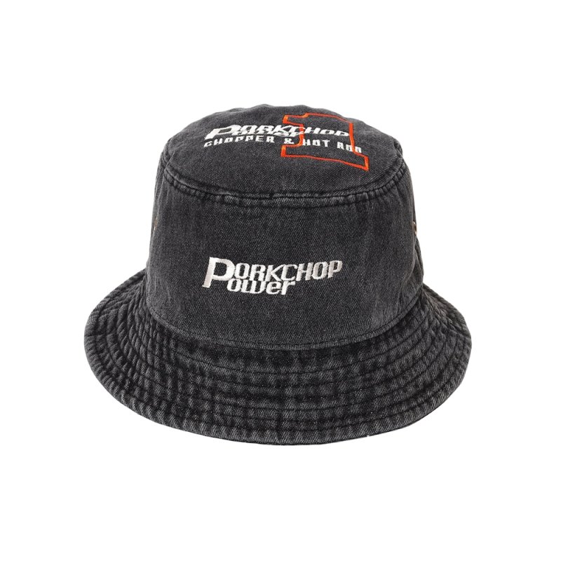 画像1: PORKCHOP/P POWER DENIM BUCKET HAT（BLACK）［デニムバケットハット-26秋冬］
