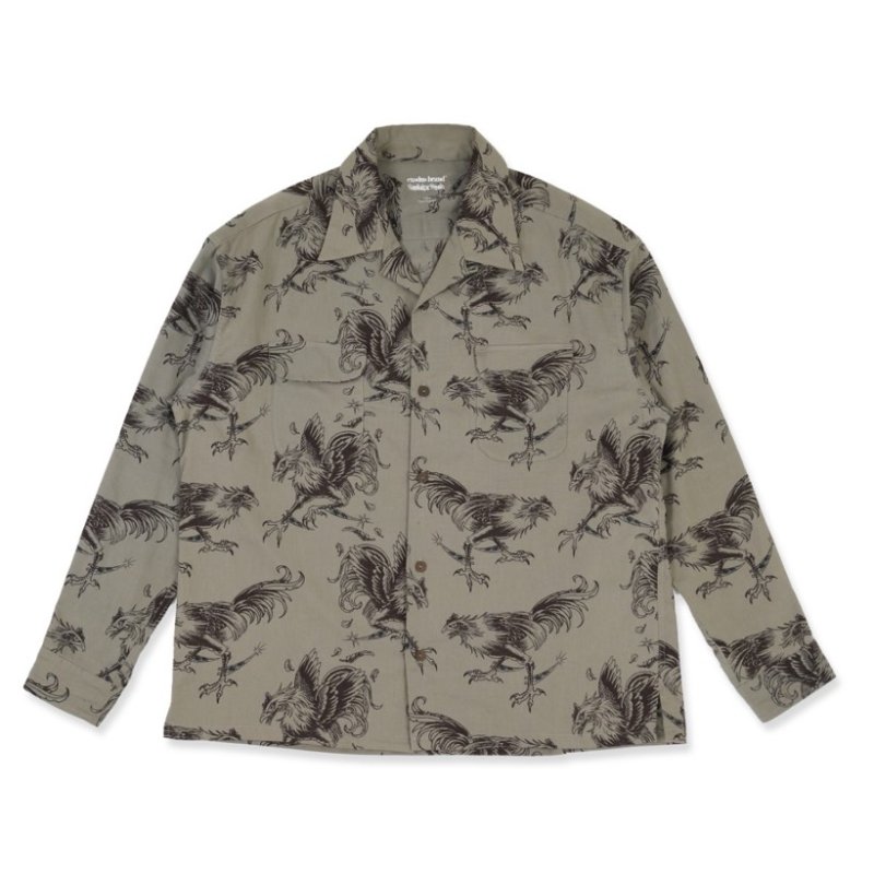 画像1: exodus brand/COCKFIGHTING SOUVENIR L/S HAWAIIAN SHIRT（BEIGE）［ハワイアンシャツ-26秋冬］