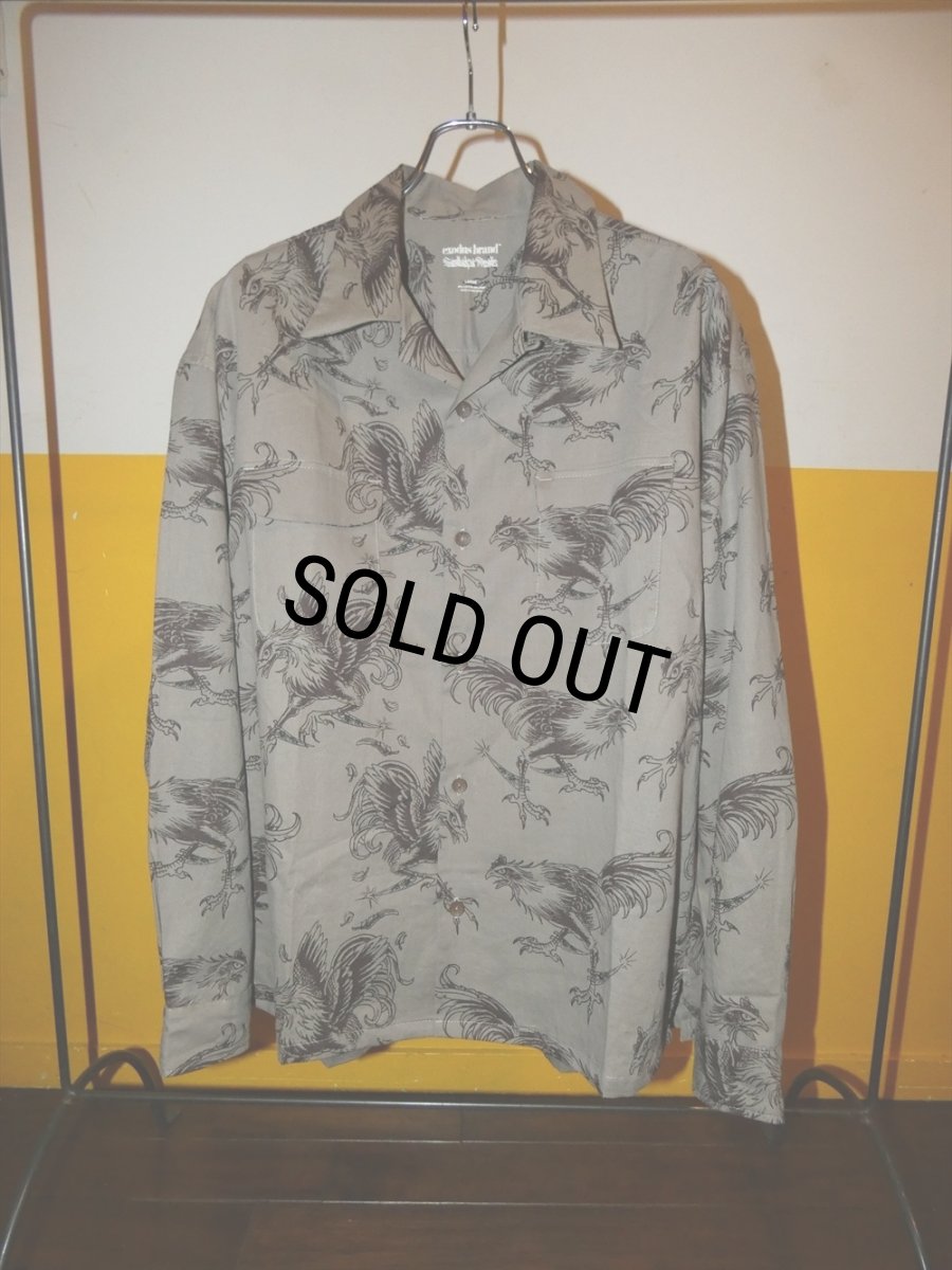 画像2: exodus brand/COCKFIGHTING SOUVENIR L/S HAWAIIAN SHIRT（BEIGE）［ハワイアンシャツ-26秋冬］ (2)
