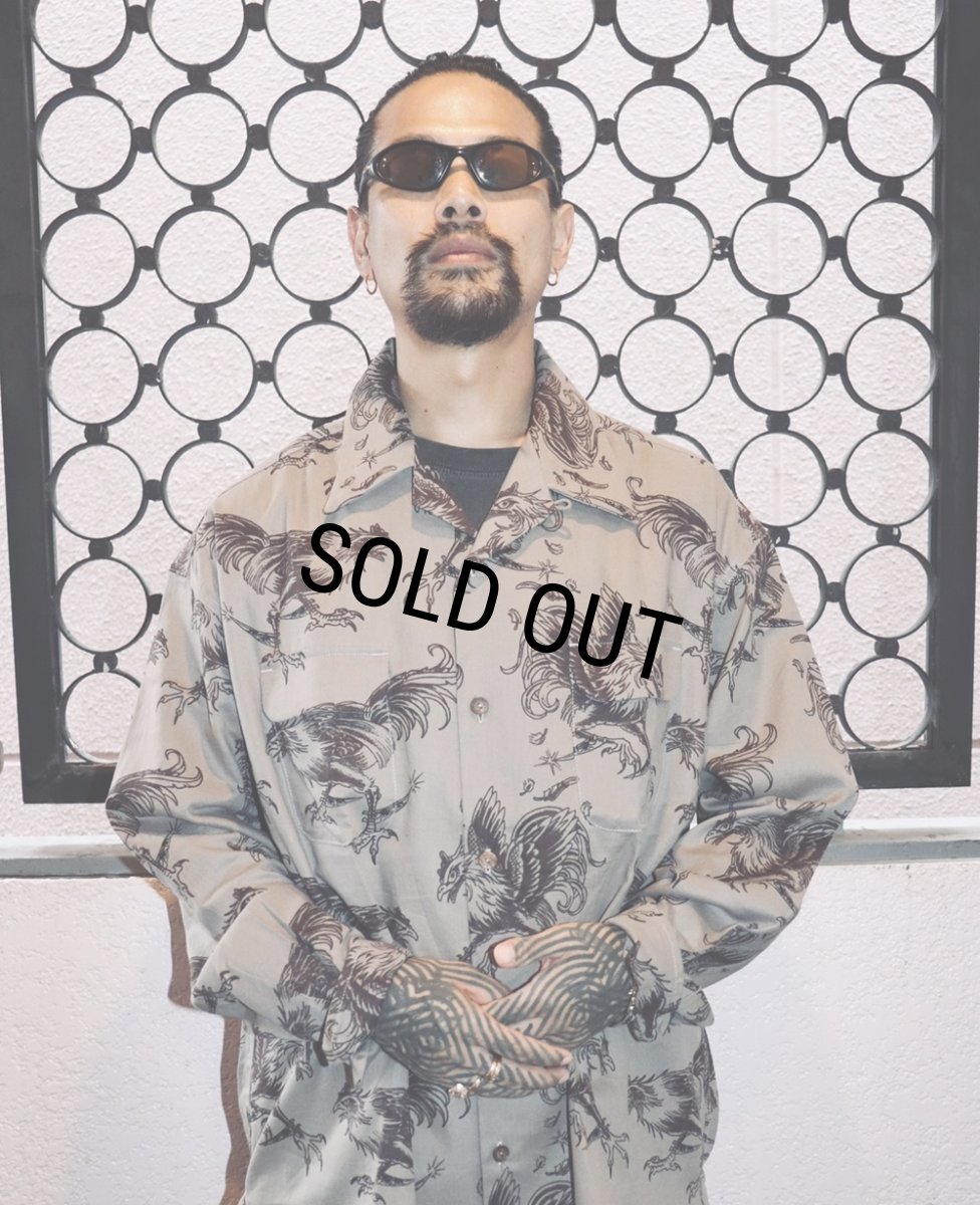 画像3: exodus brand/COCKFIGHTING SOUVENIR L/S HAWAIIAN SHIRT（BEIGE）［ハワイアンシャツ-26秋冬］ (3)