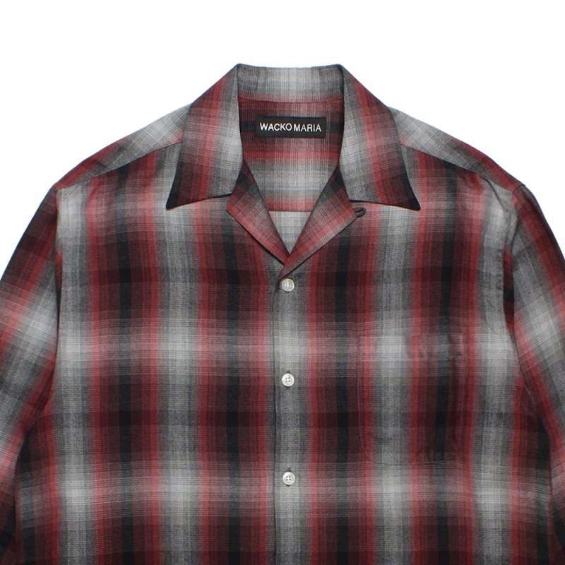 画像2: WACKO MARIA/OMBRE CHECK OPEN COLLAR SHIRT（RED）［オンブレチェックオープンカラーシャツ-26秋冬］