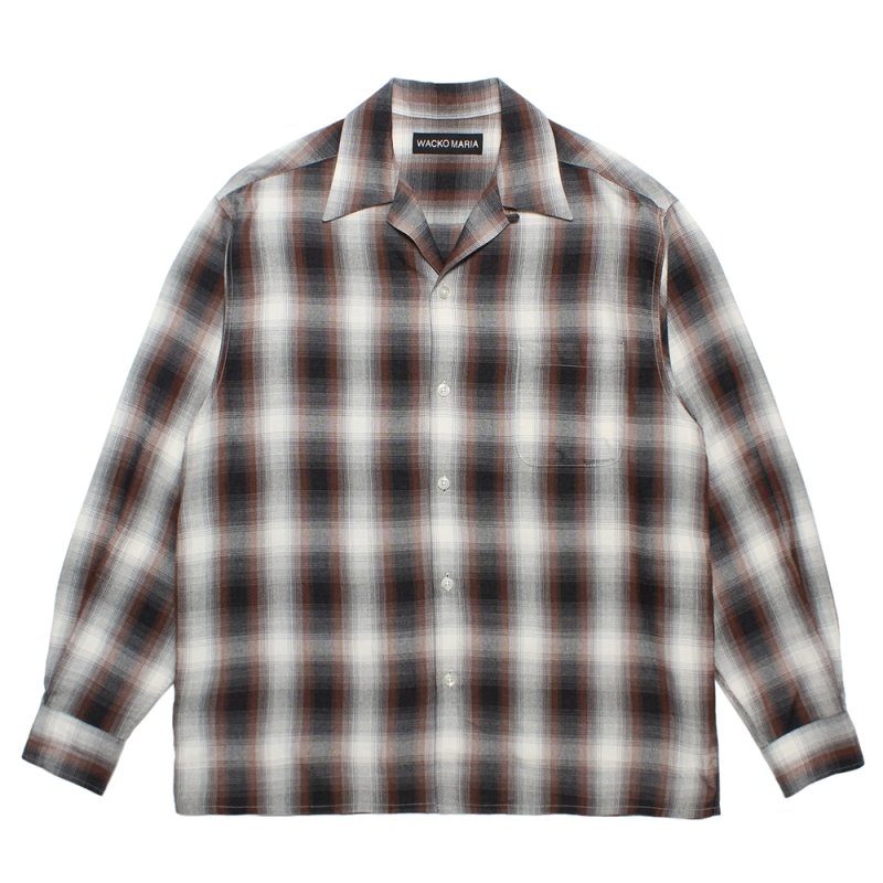 画像1: WACKO MARIA/OMBRE CHECK OPEN COLLAR SHIRT（BROWN）［オンブレチェックオープンカラーシャツ-26秋冬］