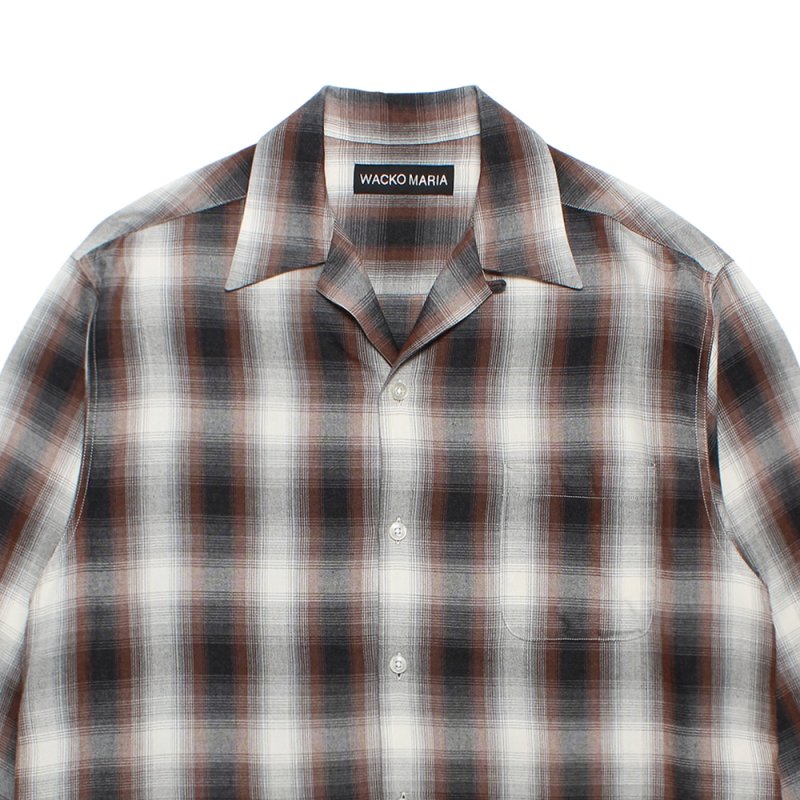 画像2: WACKO MARIA/OMBRE CHECK OPEN COLLAR SHIRT（BROWN）［オンブレチェックオープンカラーシャツ-26秋冬］