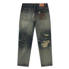 画像2: BlackEyePatch/B EMBLEM DAMAGED SLIM JEANS（INDIGO） (2)