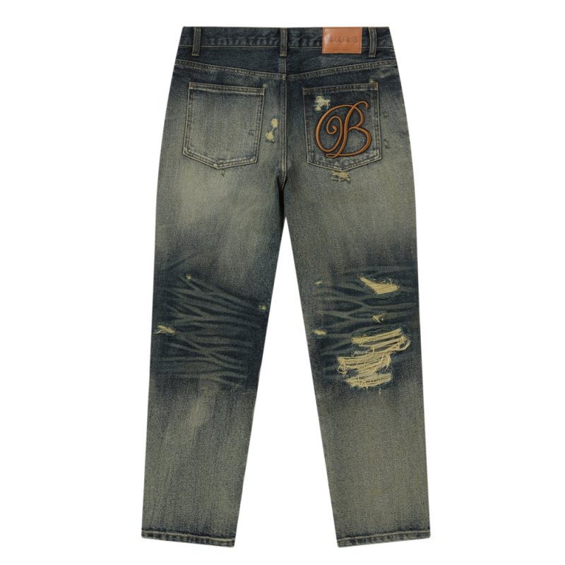 画像2: BlackEyePatch/B EMBLEM DAMAGED SLIM JEANS(INDIGO)