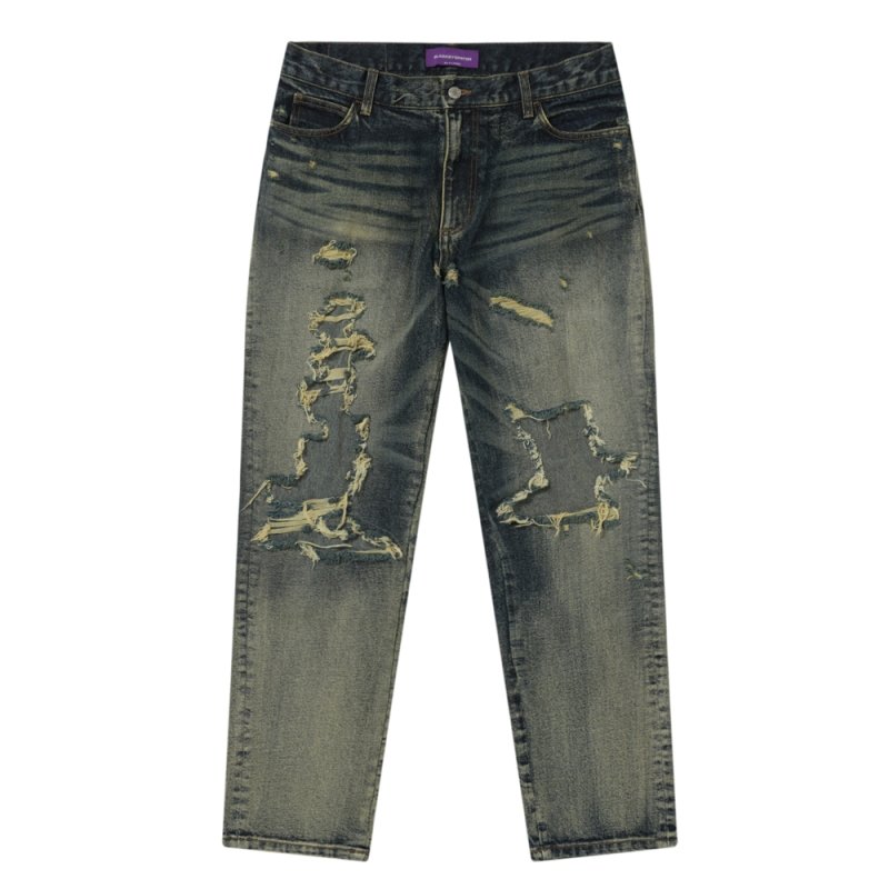 画像1: BlackEyePatch/B EMBLEM DAMAGED SLIM JEANS(INDIGO)