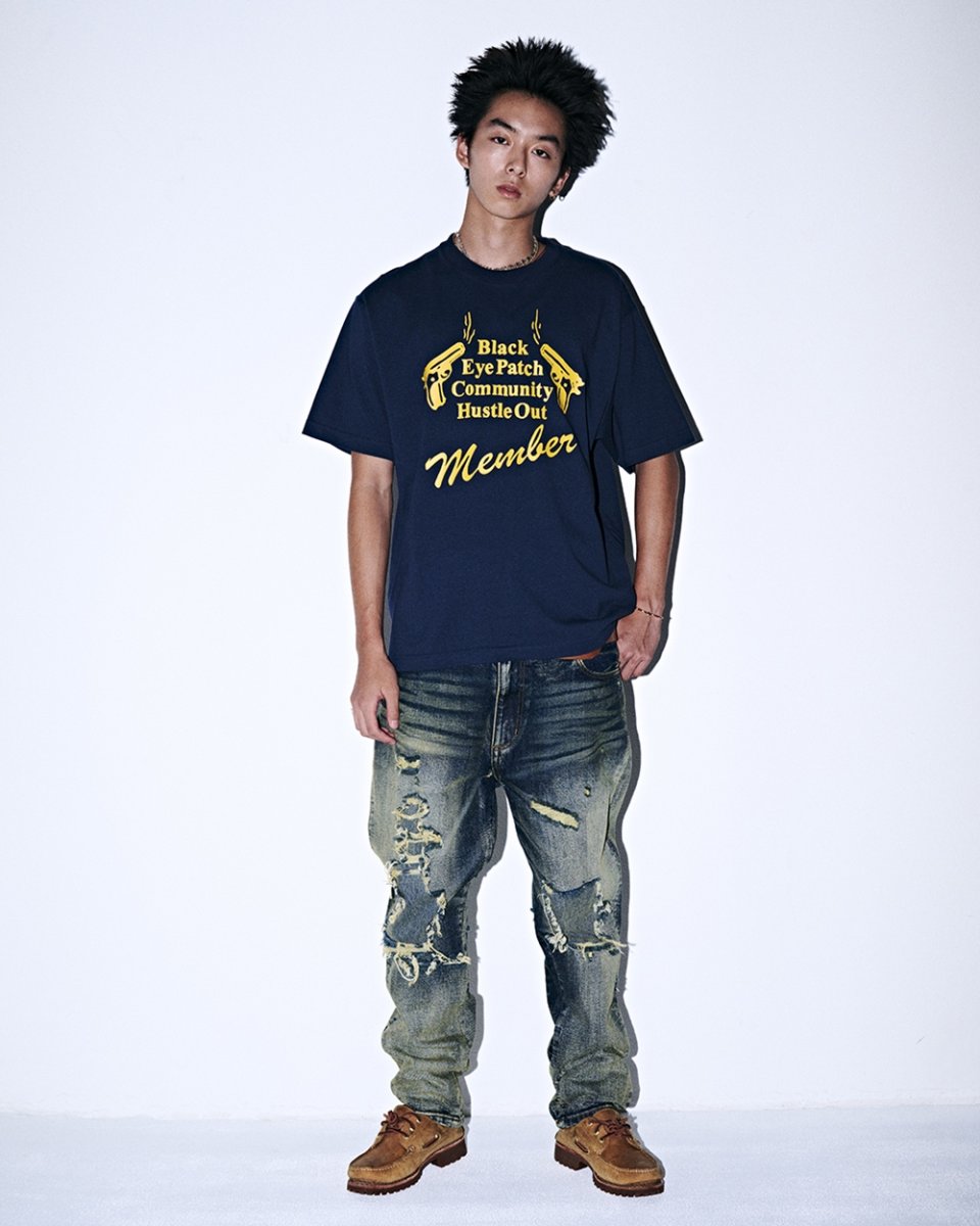 画像3: BlackEyePatch/B EMBLEM DAMAGED SLIM JEANS（INDIGO） (3)