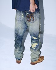 画像4: BlackEyePatch/B EMBLEM DAMAGED SLIM JEANS（INDIGO） (4)
