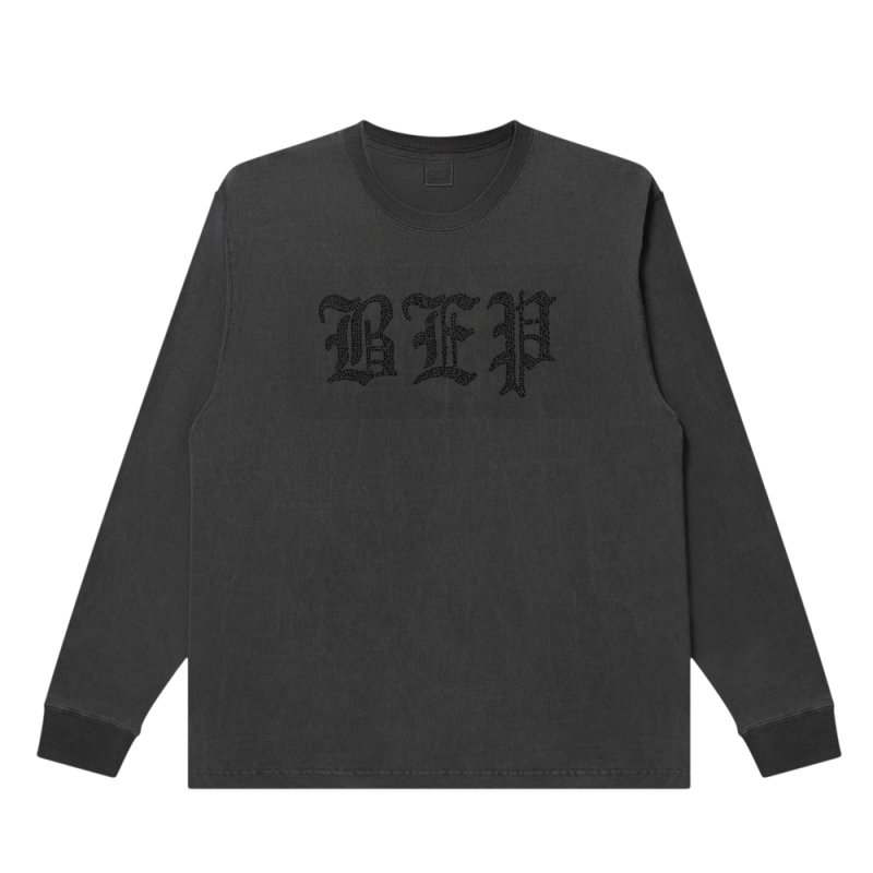 画像1: BlackEyePatch/RHINESTONED 3 LETTER OE HEAVYWEIGHT L/S TEE(WASHED BLACK)