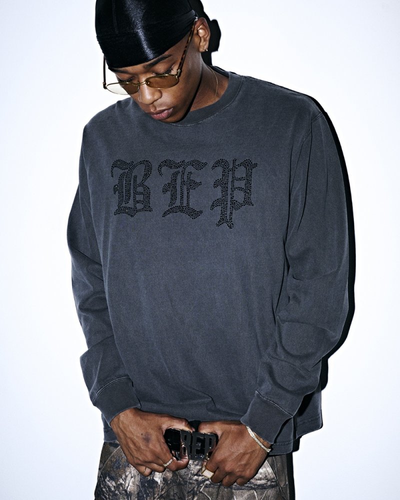 画像3: BlackEyePatch/RHINESTONED 3 LETTER OE HEAVYWEIGHT L/S TEE(WASHED BLACK)