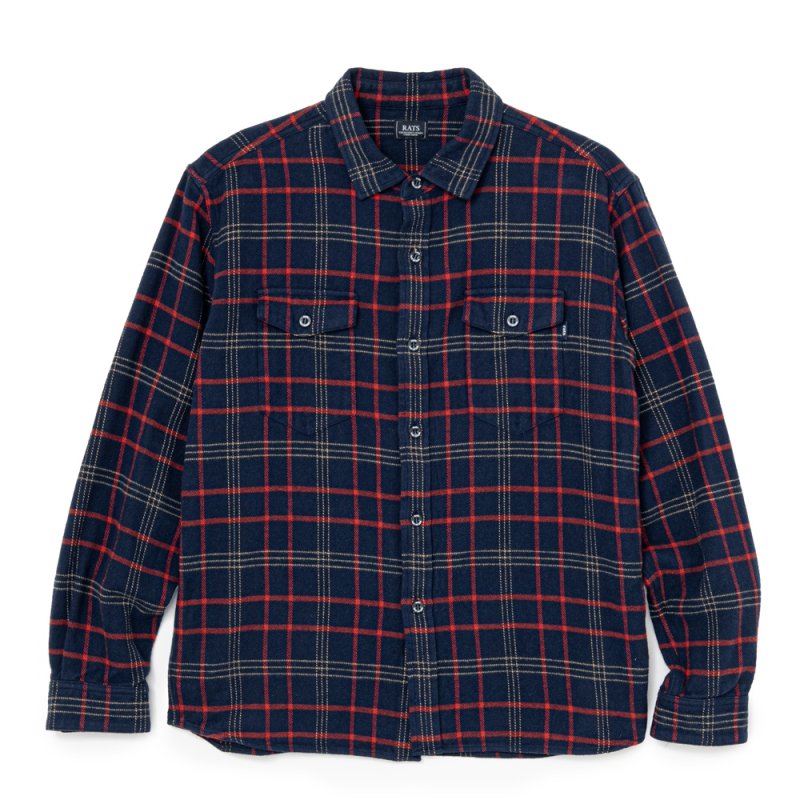 画像1: RATS/COTTON FLANNEL CHECK SHIRT（NAVY/RED CHECK）［コットンフランネルチェックシャツ-26秋冬］