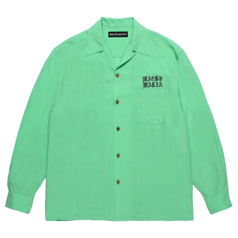 画像1: WACKO MARIA/50'S OPEN COLLAR SHIRT（GREEN）［50'Sオープンカラーシャツ-26秋冬］