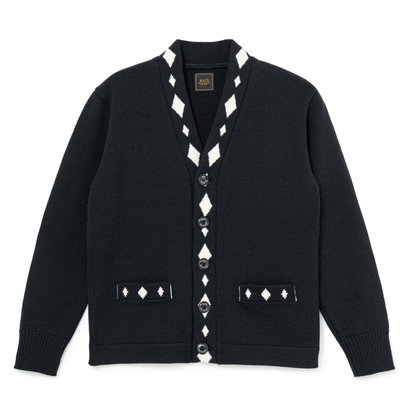 画像1: RATS/ARGYLE CARDIGAN（BLACK）［アーガイルカーディガン-26秋冬］