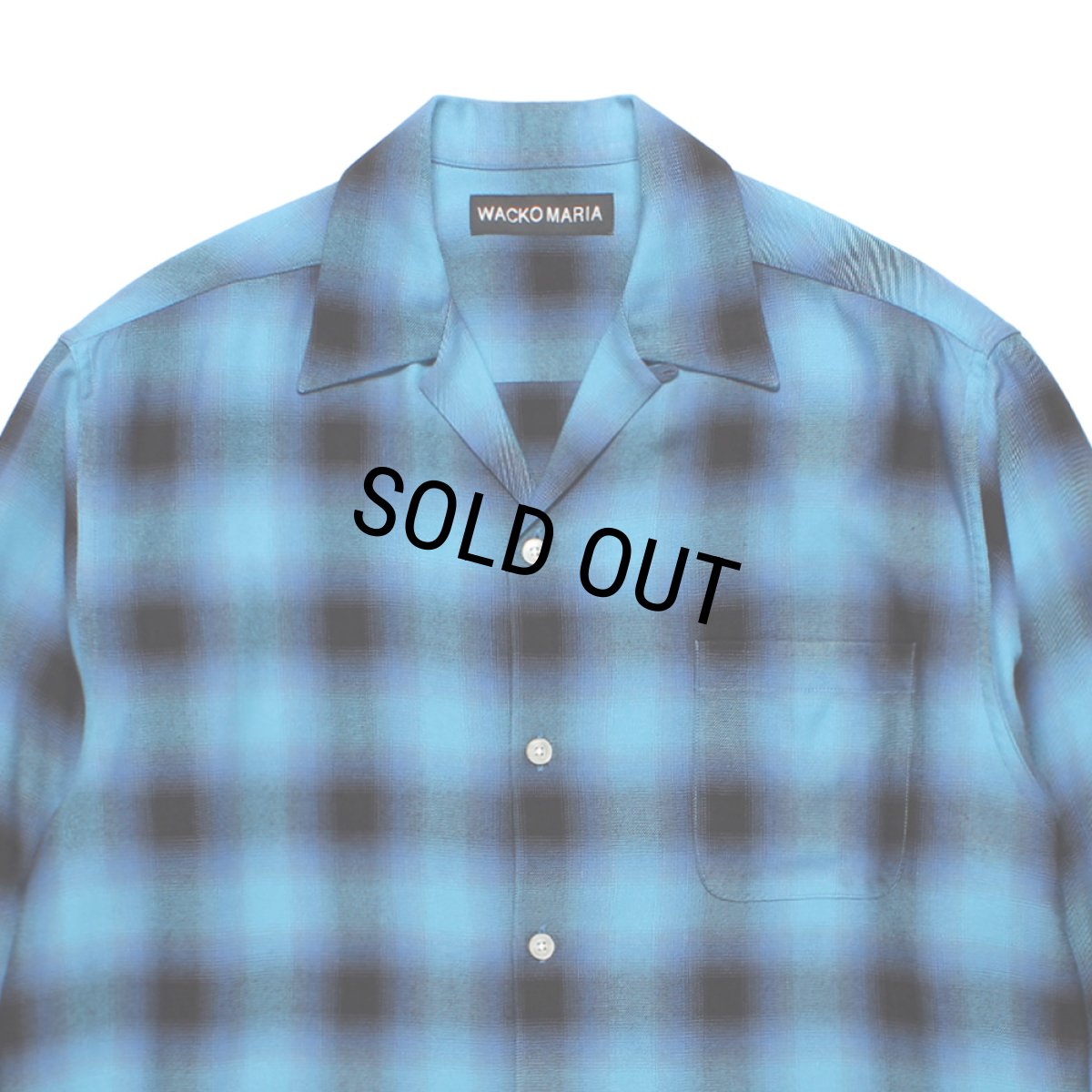 画像2: WACKO MARIA/OMBRE CHECK OPEN COLLAR SHIRT（BLUE）［オンブレチェックオープンカラーシャツ-26秋冬］ (2)