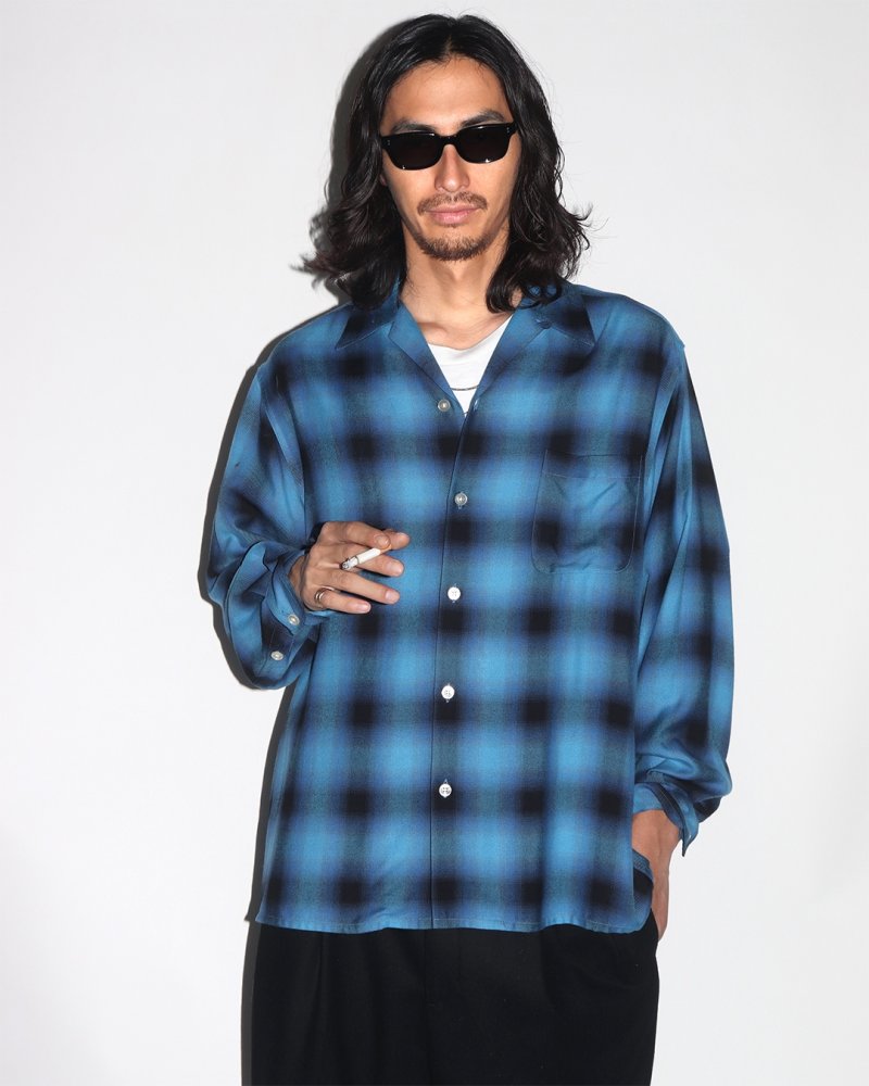 画像3: WACKO MARIA/OMBRE CHECK OPEN COLLAR SHIRT（BLUE）［オンブレチェックオープンカラーシャツ-26秋冬］