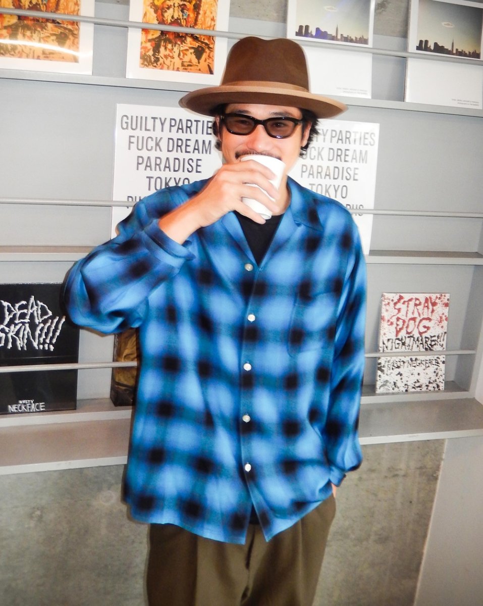 画像4: WACKO MARIA/OMBRE CHECK OPEN COLLAR SHIRT（BLUE）［オンブレチェックオープンカラーシャツ-26秋冬］ (4)