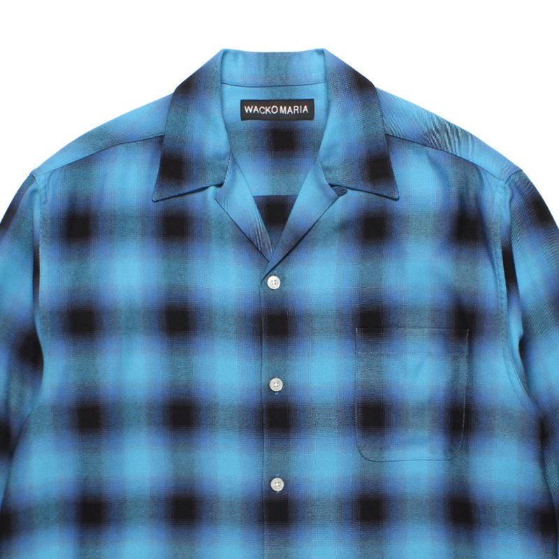 画像2: WACKO MARIA/OMBRE CHECK OPEN COLLAR SHIRT（BLUE）［オンブレチェックオープンカラーシャツ-26秋冬］