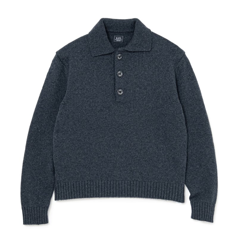 画像1: RATS/POLO KNIT L/S（INDIGO）［ポロニット-26秋冬］
