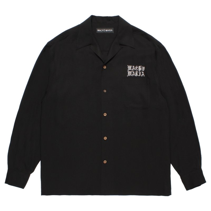 画像1: WACKO MARIA/50'S OPEN COLLAR SHIRT（BLACK）［50'Sオープンカラーシャツ-26秋冬］