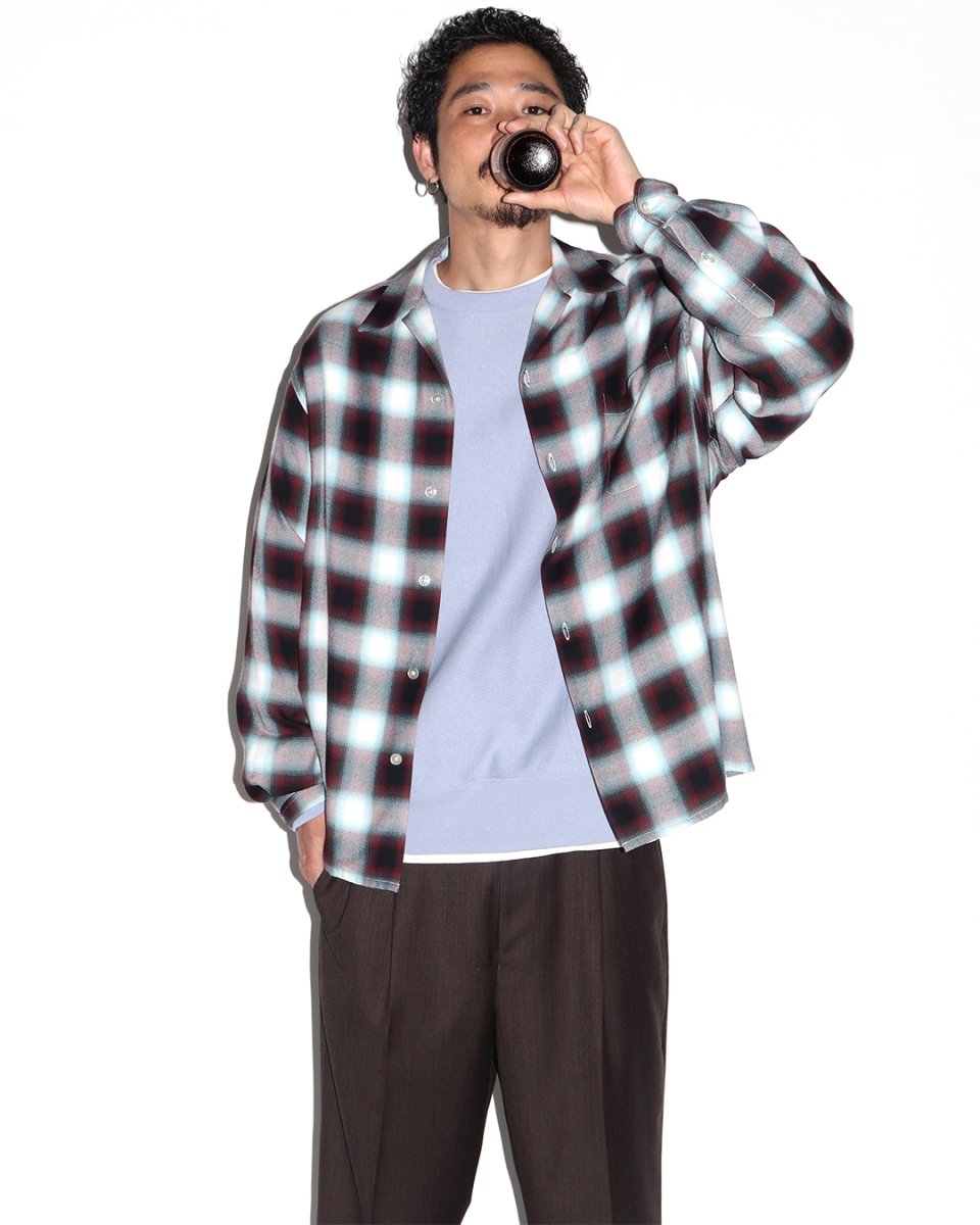 画像3: WACKO MARIA/OMBRE CHECK OPEN COLLAR SHIRT（MINT）［オンブレチェックオープンカラーシャツ-26秋冬］ (3)