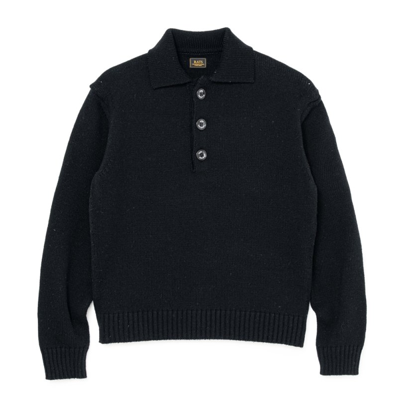画像1: RATS/POLO KNIT L/S（BLACK）［ポロニット-26秋冬］