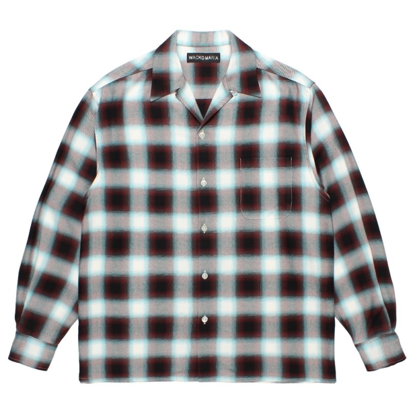 画像1: WACKO MARIA/OMBRE CHECK OPEN COLLAR SHIRT（MINT）［オンブレチェックオープンカラーシャツ-26秋冬］