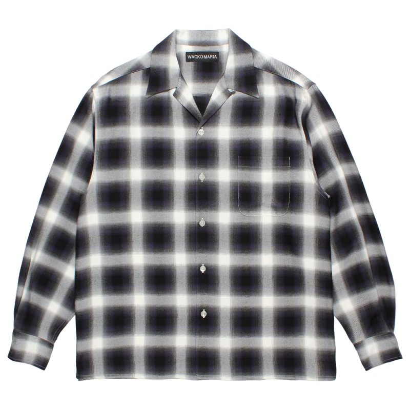 画像1: WACKO MARIA/OMBRE CHECK OPEN COLLAR SHIRT（PURPLE）［オンブレチェックオープンカラーシャツ-26秋冬］