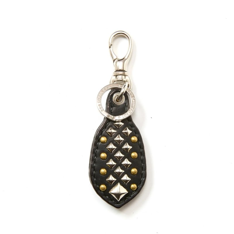 画像1: CALEE/STUDS LEATHER RUGGED KEY RING（BLACK）［スタッズレザーラゲッドキーリング-26秋冬］