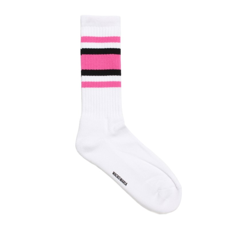 画像1: WACKO MARIA/SPORTS SOCKS（WHITE/PINK）［スポーツソックス-26秋冬］