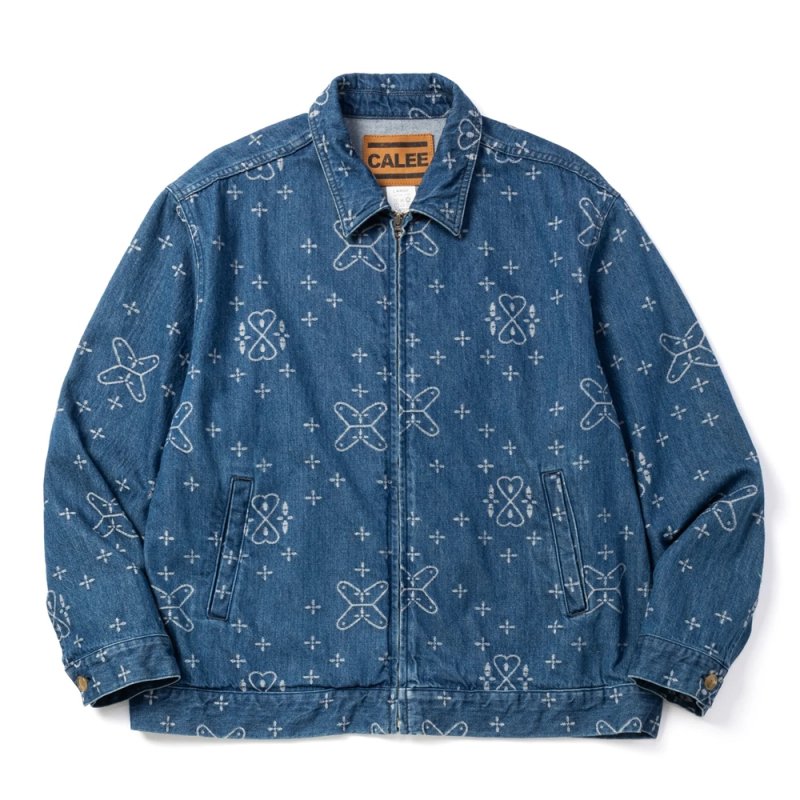画像1: CALEE/CROSS PATTERN JACQUARD DENIM SWINGTOP（INDIGO BLUE）［デニムスウィングトップ-26秋冬］