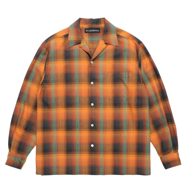 画像1: WACKO MARIA/OMBRE CHECK OPEN COLLAR SHIRT（ORANGE）［オンブレチェックオープンカラーシャツ-26秋冬］