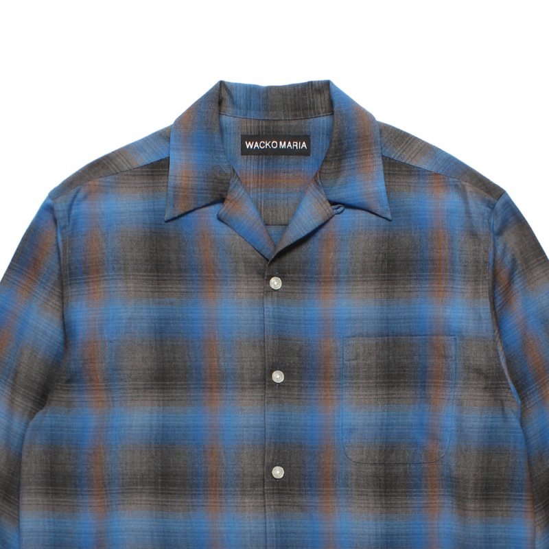 画像2: WACKO MARIA/OMBRE CHECK OPEN COLLAR SHIRT（BLUE）［オンブレチェックオープンカラーシャツ-26秋冬］