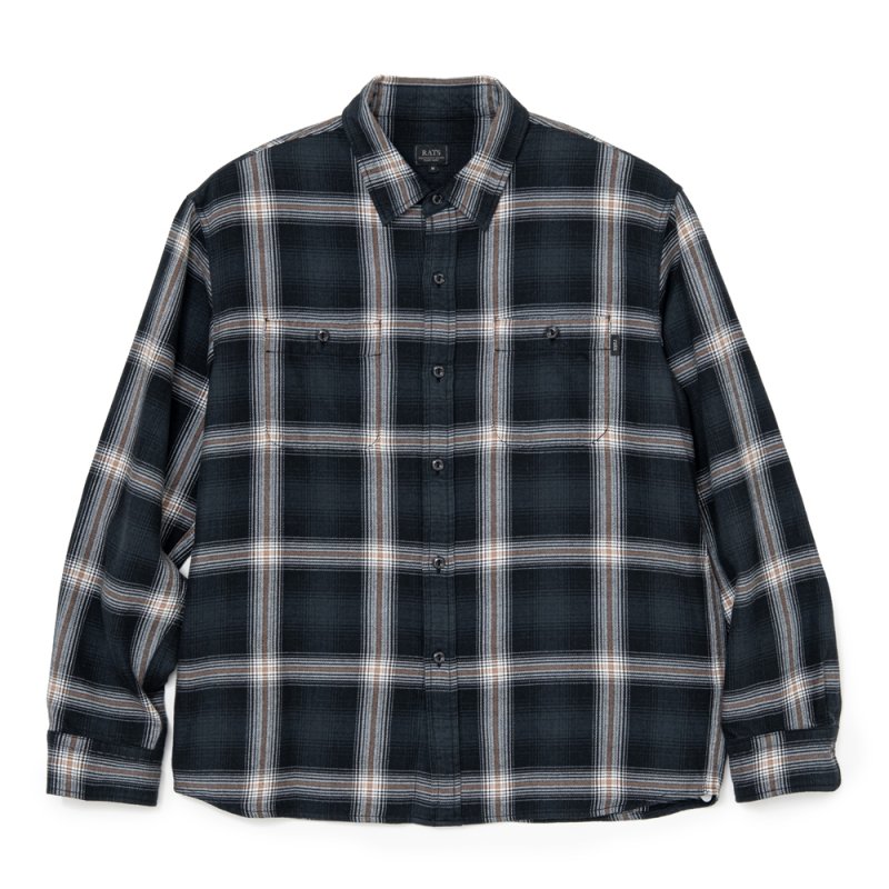 画像1: RATS/COTTON RAYON CHECK SHIRT（BLACK/BEIGE CHECK）［コットンレーヨンチェックシャツ-26秋冬］
