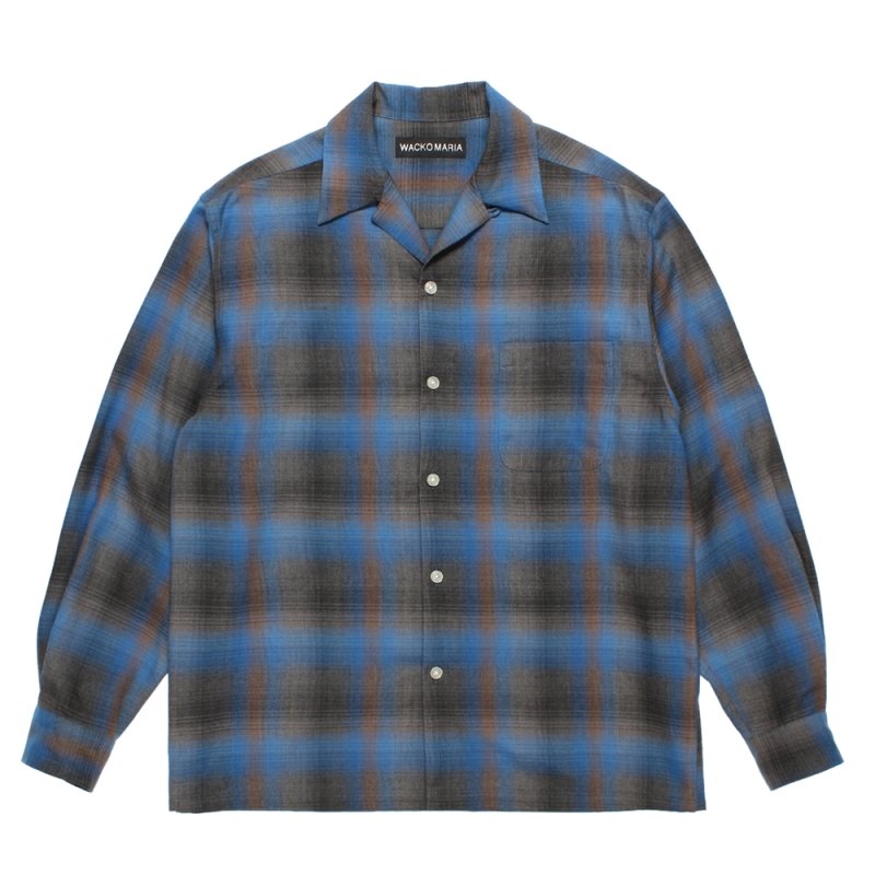画像1: WACKO MARIA/OMBRE CHECK OPEN COLLAR SHIRT（BLUE）［オンブレチェックオープンカラーシャツ-26秋冬］