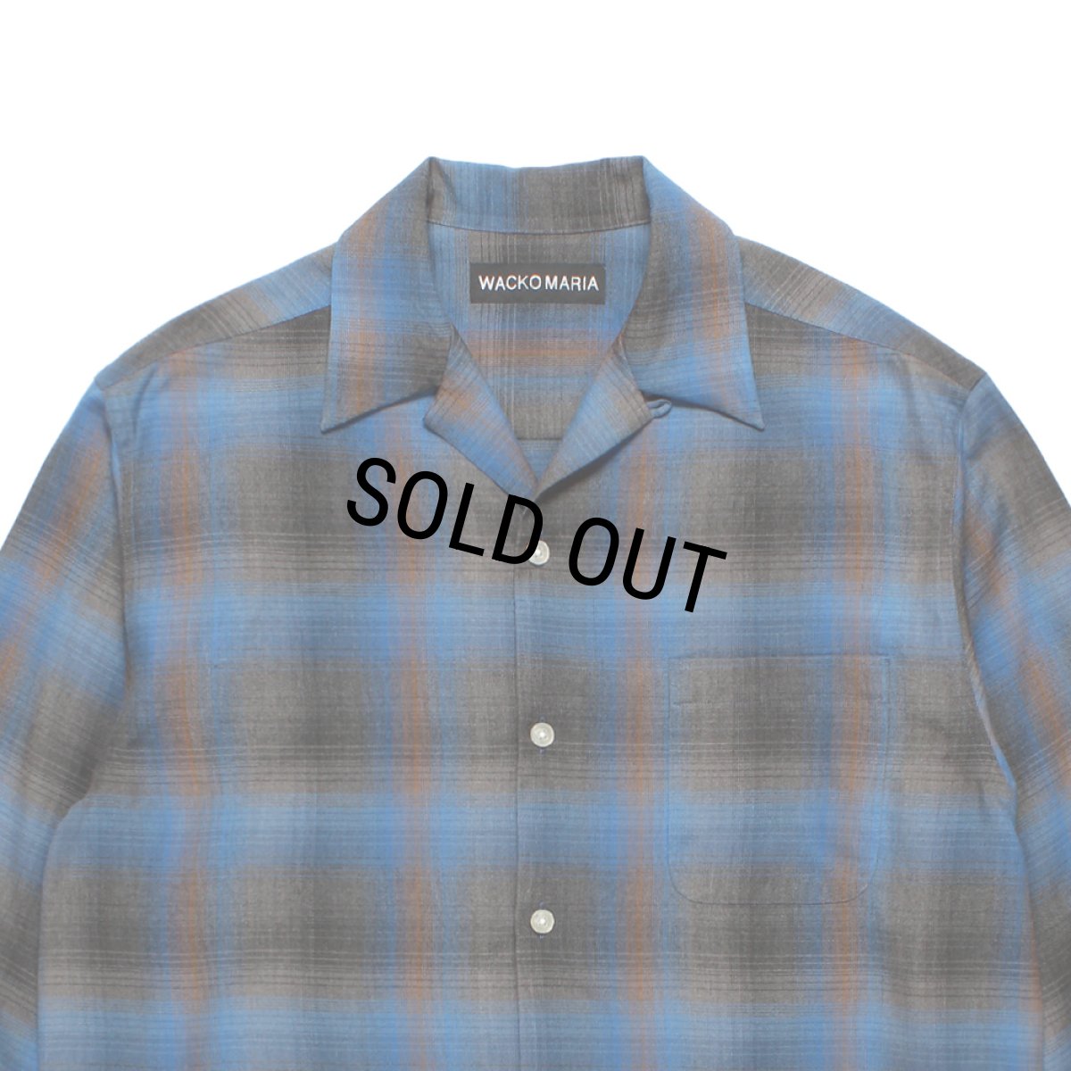 画像2: WACKO MARIA/OMBRE CHECK OPEN COLLAR SHIRT（BLUE）［オンブレチェックオープンカラーシャツ-26秋冬］ (2)