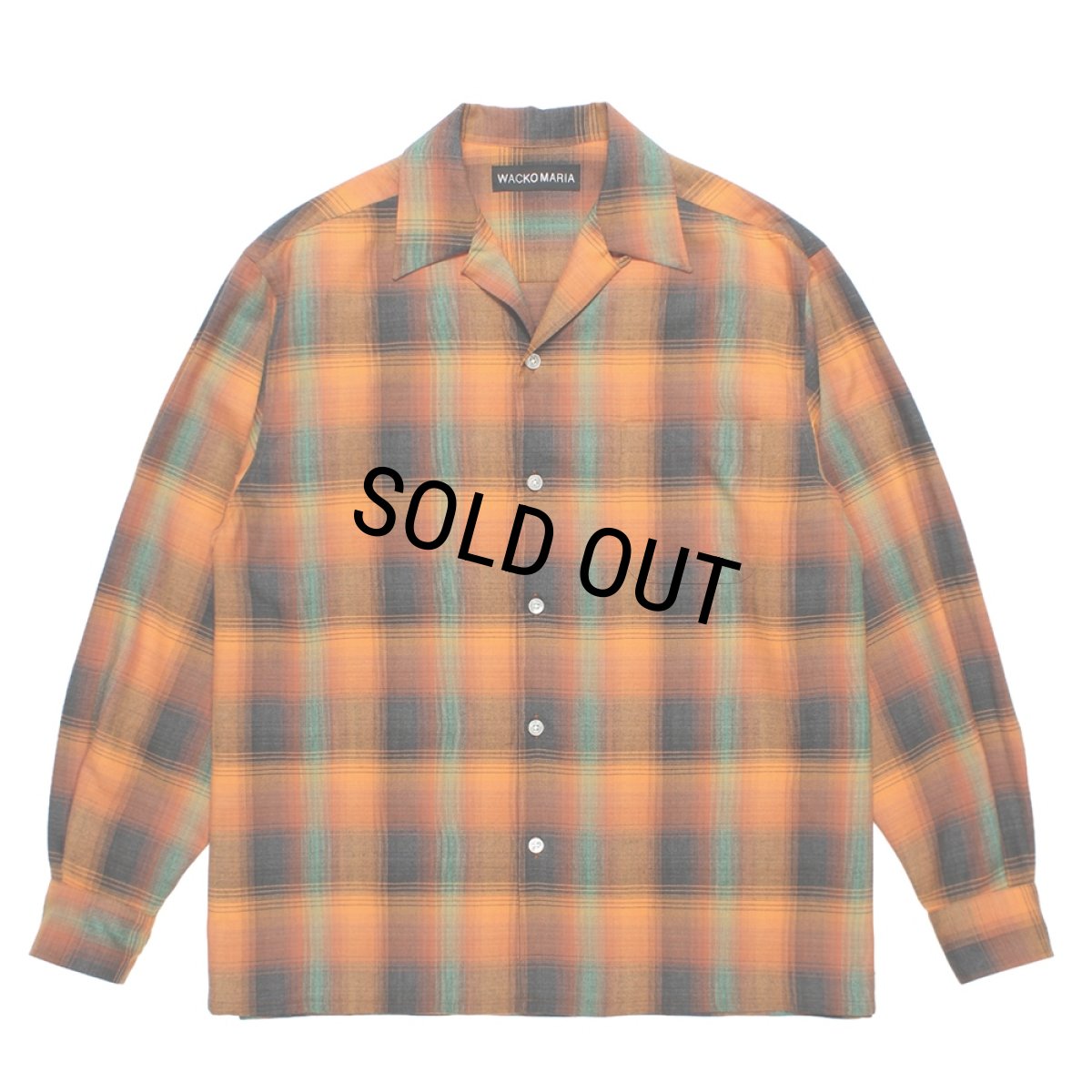 画像1: WACKO MARIA/OMBRE CHECK OPEN COLLAR SHIRT（ORANGE）［オンブレチェックオープンカラーシャツ-26秋冬］ (1)