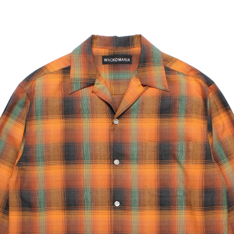 画像2: WACKO MARIA/OMBRE CHECK OPEN COLLAR SHIRT（ORANGE）［オンブレチェックオープンカラーシャツ-26秋冬］