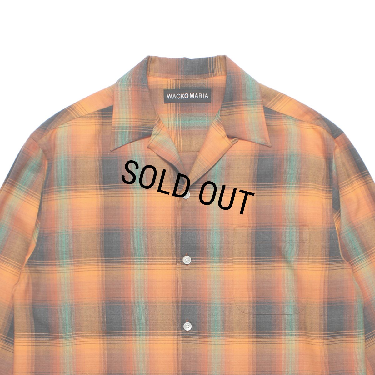 画像2: WACKO MARIA/OMBRE CHECK OPEN COLLAR SHIRT（ORANGE）［オンブレチェックオープンカラーシャツ-26秋冬］ (2)